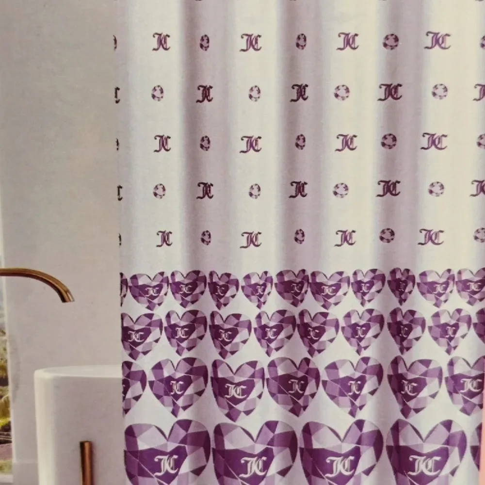 Juicy Couture Home Heart & Diamond Logo Pattern Shower Curtain w/Hooks
